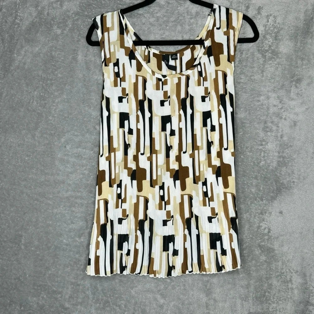 Essentials By Milano 2X Tank Top Shirt Brown Abstract Sleeveless‎ Scoop Neck